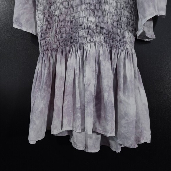 BLUE LIFE Shirred Waist Dress Cold Shoulder Mini in Boho Goddess Oasis Grey XS - Picture 6 of 14